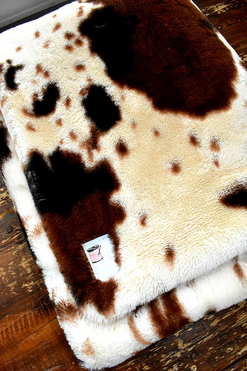 Adult Brown Cowhide Minky on Minky Blanket Harper Mae by Sam