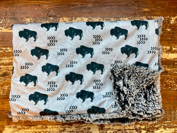 Baby Grey Buffalo Minky Fur Blanket