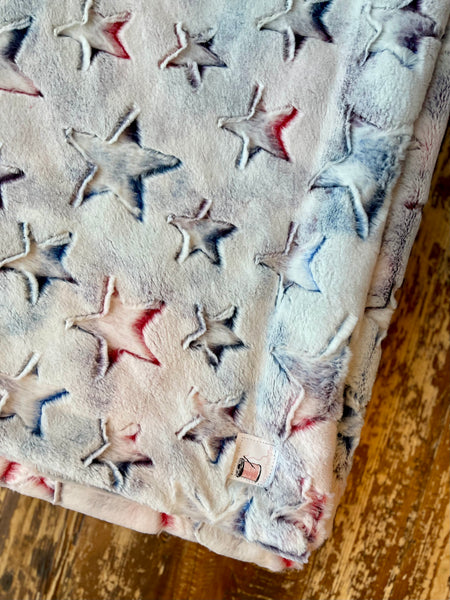 Toddler Red White and Blue Stars Minky on Minky Blanket