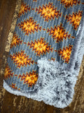 Adult Grey and Orange Aztec Minky Fur Blanket
