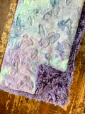 Adult Teal and Purple Buttefly Minky on Fur Blanket