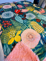 Adult Teal Floral Minky Fur Blanket