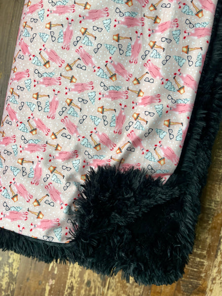 Adult Pink Christmas Story Minky Fur Blanket