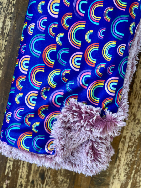 Toddler Purple Rainbow Minky Fur Blanket