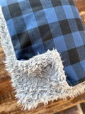 Adult Flannel Timberline Blue Plaid Fur Blanket