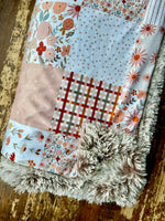 Adult Floral Quiltwork Minky Fur Blanket