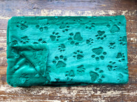 Adult Green Paw Print Minky on Minky Blanket