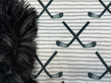 Adult Grey Stripes Hockey Sticks Minky Fur Blanket