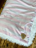 Toddler Pink and White Stripe Minky Fur Blanket