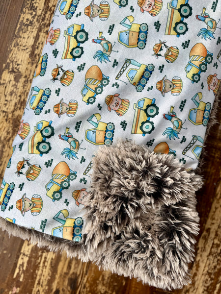 Toddler Construction Animals Minky Fur Blanket