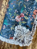 Adult Blue Floral Minky Fur Blanket