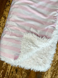 Toddler Pink and White Stripe Minky Fur Blanket