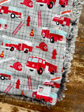 Flannel Fur Firetruck Car Seat Blanket