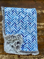 Mini Baby Blue Herringbone Minky Fur Blanket