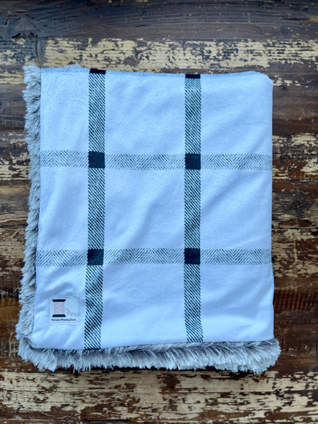 Mini Baby Black and White Plaid Minky Fur Blanket