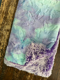 Adult Teal and Purple Buttefly Minky on Fur Blanket