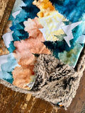 Adult Watercolor Mountains Minky Fur Blanket
