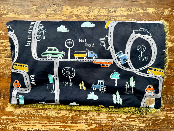 Toddler Cars on the Road Minky Fur Blanket