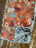 Adult Orange Floral Minky Fur Blanket