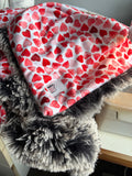 Adult Red Hearts Minky Fur Blanket