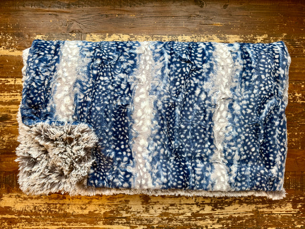 Adult Blue, Grey, and White Minky on Fur Blanket