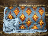 Adult Grey and Orange Aztec Minky Fur Blanket