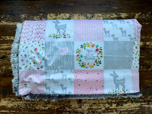 Toddler Baby Deer Quiltwork Minky Fur Blanket