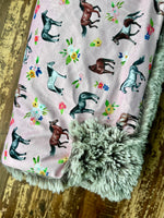 Toddler Horses Minky Fur Blanket