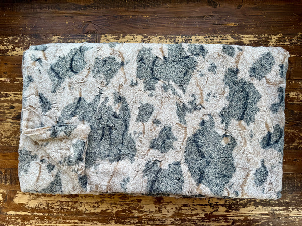 Adult Brown and Black Cowhide Minky on Minky Blanket