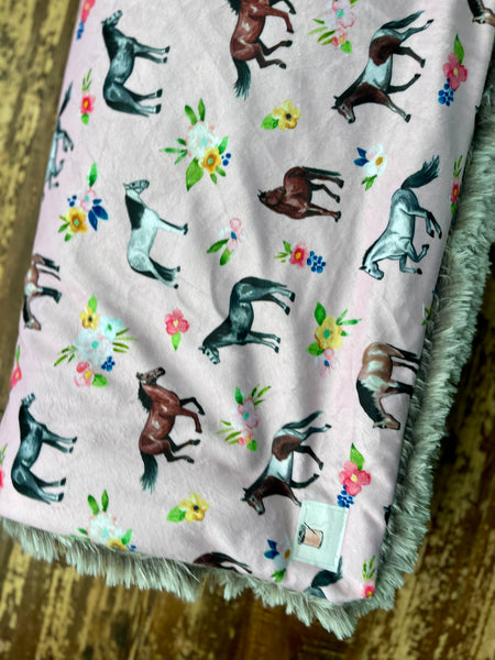 Toddler Horses Minky Fur Blanket