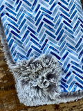 Mini Baby Blue Herringbone Minky Fur Blanket