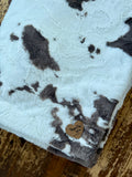 Adult Brown and Cream Cowhide Minky on Minky Blanket