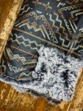 Adult Black and Gold Mudcloth Minky Fur Blanket