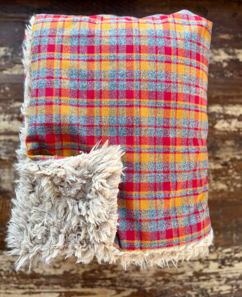Adult Flannel Harvest Plaid Fur Blanket