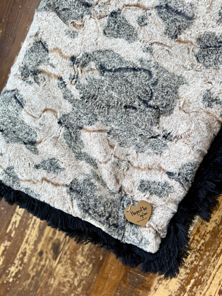 Adult Brown and Black Cowhide Minky on Fur Blanket