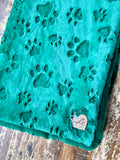 Adult Green Paw Print Minky on Minky Blanket