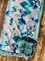 Toddler Teal Mountains Minky Fur Blanket