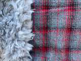 Adult Grey and Red Plaid Flannel Fur Blanket
