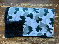 Adult Black and White Camoflage Minky Fur Blanket