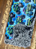 Toddler Monster Truck Minky Fur Blanket