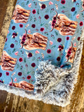 Adult Blue Highland Cow Minky Fur Blanket