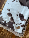Adult Brown and Cream Cowhide Minky on Fur Blanket