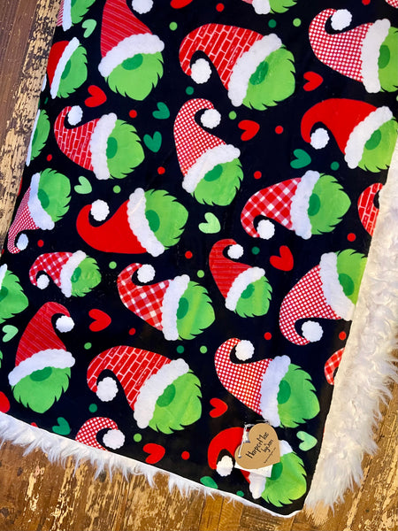 Adult Grinch Gnome Minky Fur Blanket