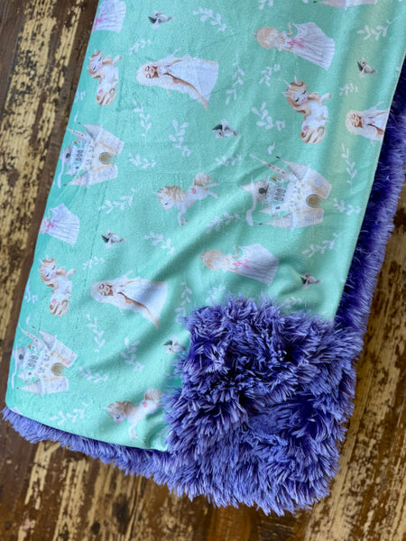 Toddler Teal Princess Minky Fur Blanket