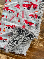 Flannel Fur Firetruck Car Seat Blanket