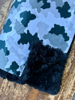 Adult Black and White Camoflage Minky Fur Blanket