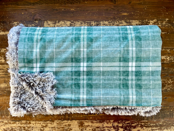 Toddler Green and White Plaid Minky Fur Blanket