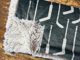 Adult Grey Hockey Sticks Minky Fur Blanket