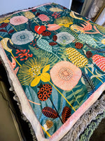 Adult Teal Floral Minky Fur Blanket