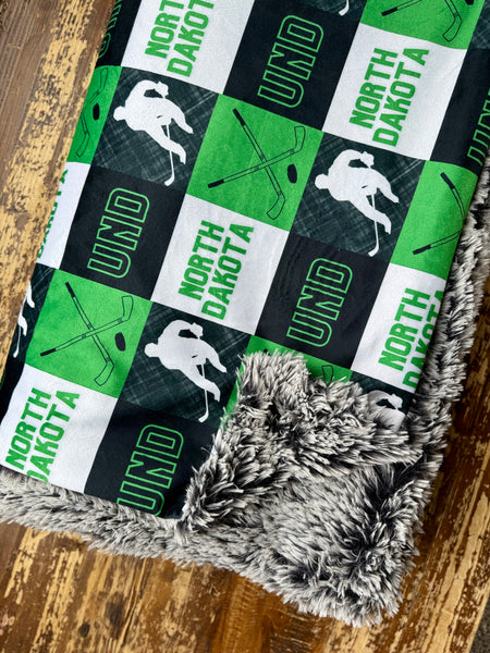 Pre Order Adult University of North Dakota Hockey Minky Fur Blanket